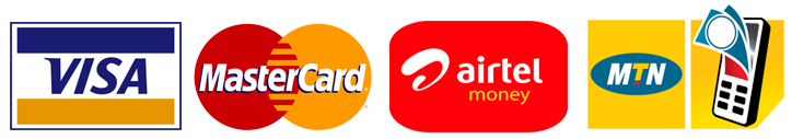We accept payments through MTN/AIRTEL Money and VISA(Any Credit and Debit ATM BANK CARD)